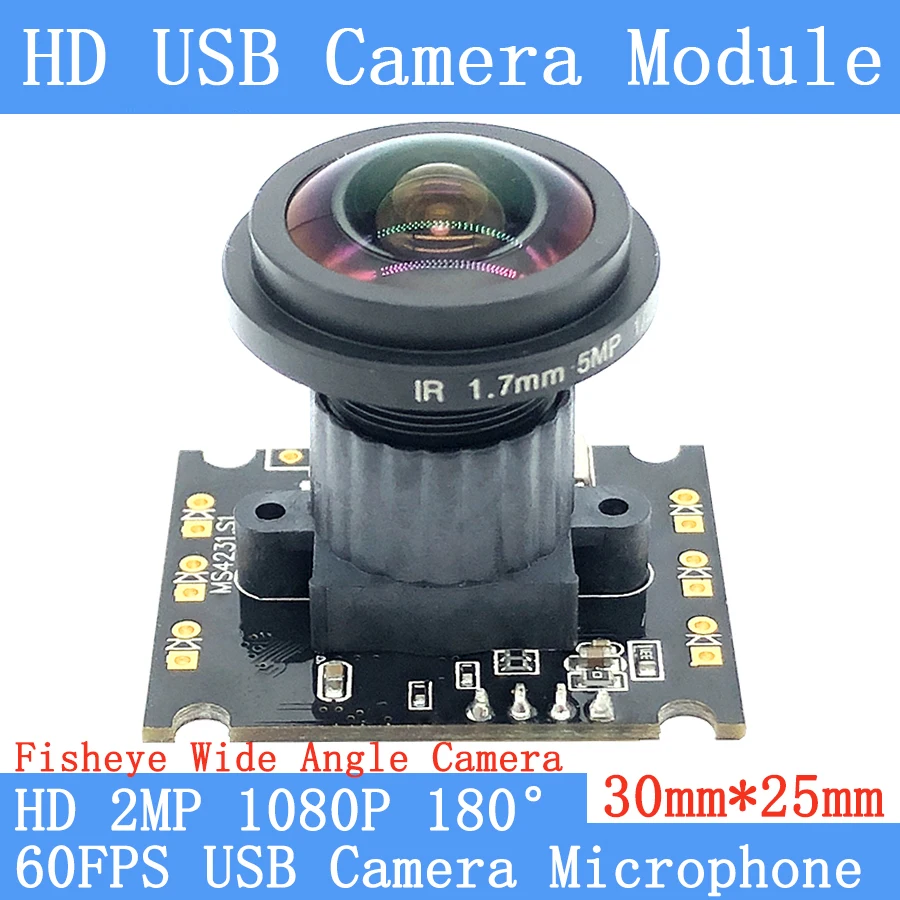 

Широкоугольная USB-камера, 180 °, 2 МП, 1080P, MJPEG, 60fps, высокоскоростная веб-камера Linux UVC, микрофон для видеонаблюдения
