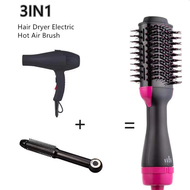 

3 IN 1 One Step Hair Dryer Electric Hot Air Brush Negative Dryer brush Negative Ion Generator Hair Straightener Curler