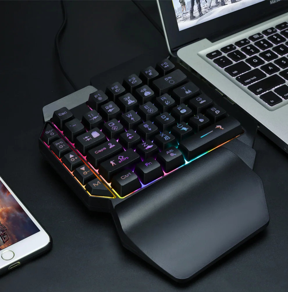 Одноручная клавиатура со светодиодной подсветкой Left RGB, имитирующая ощущение механической клавиатуры, для мобильных устройств, планшетов и ноутбуков, PUBG League of Heroes.