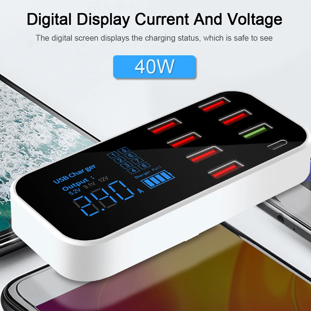 Многофункциональный 40W 8 Порты зарядных порта USB для автомобиля Зарядное