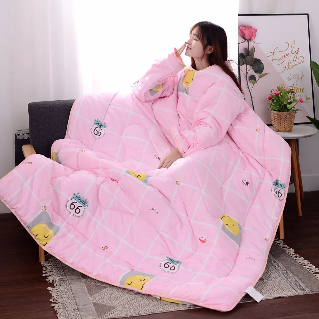 2019 Winter Lazy Quilt With Sleeves Warm Thickened Washed Blanket | Дом и сад