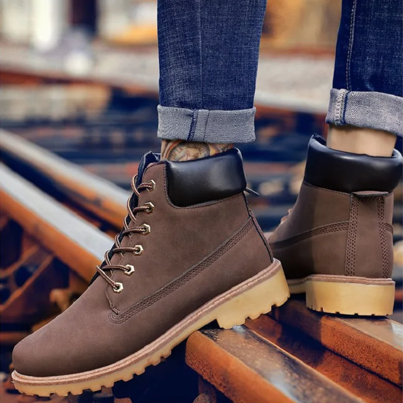 Зимние мужские ботинки из искусственной кожи уличные ботильоны Нескользящие на