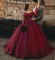new quinceanera dresses dark burgundy lace appliques long sleeve ball gown sexy v neck pageant girl masquerade gowns for 15 year