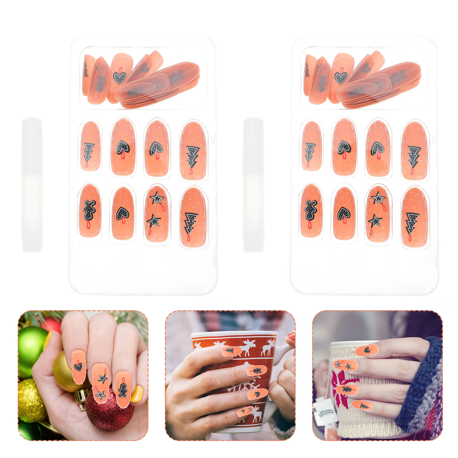 

72pcs Artificial Nail Press on Fake Nail Christmas Plastic Nail with Nail Glue