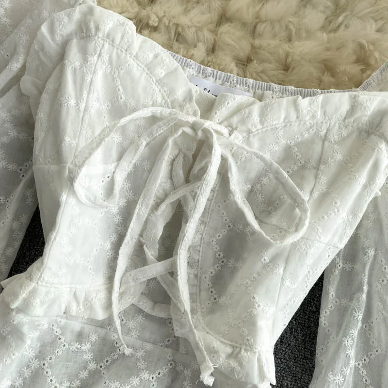 Блузка женская с квадратным вырезом короткий шифоновый топ оборками