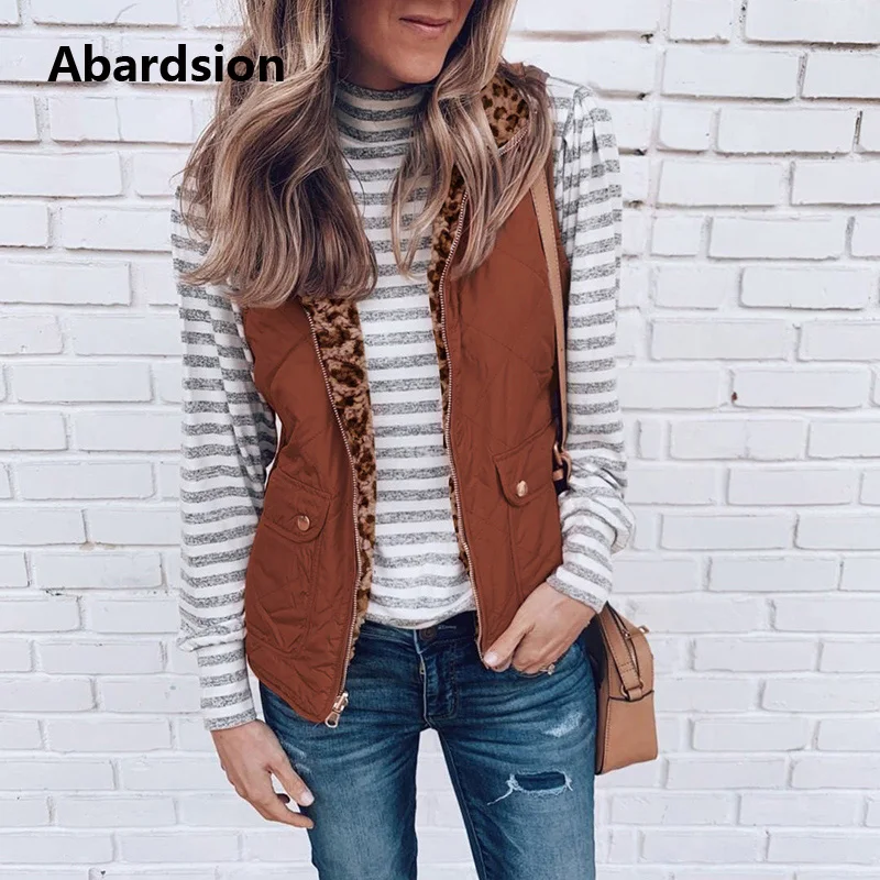Abardsion, женский жилет, пальто, Осень-зима, теплый жилет,, женский жакет без рукавов, Повседневный, двухсторонний, Леопардовый, шерпа, жилет