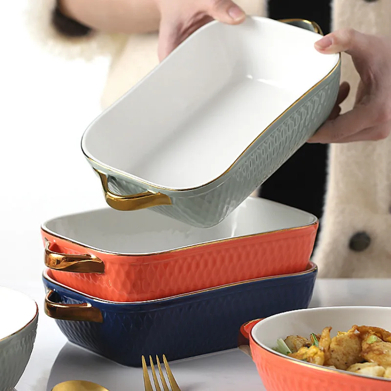 

Light luxury ceramic baking dish cheese baked rice dish microwave oven tableware dish plate home baking bowl dinner bowl LB32607