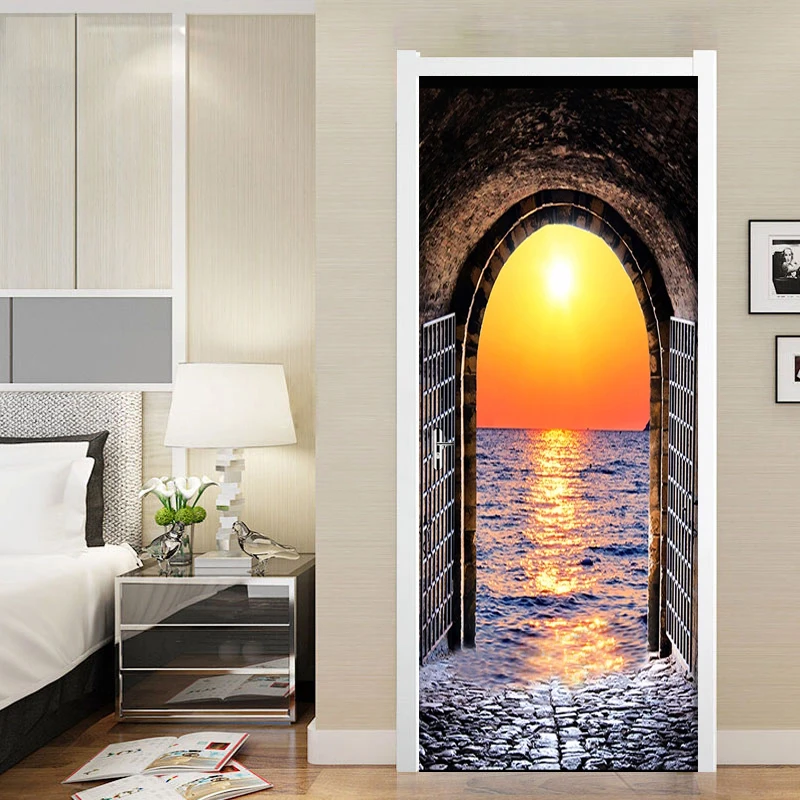 ПВХ водостойкая самоклеящаяся дверная наклейка 3D космический туннель закат