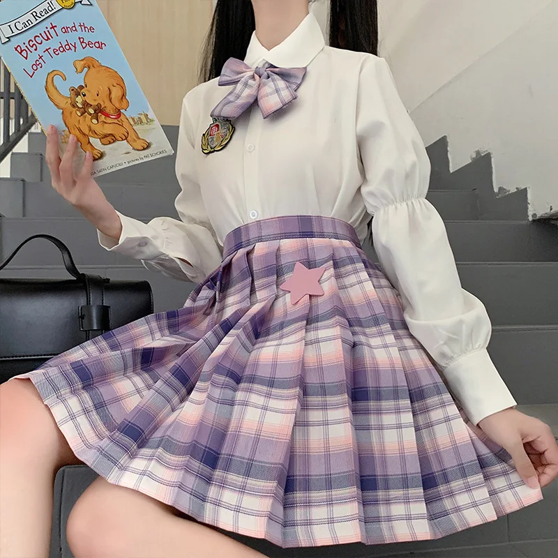 

Kawaii Uniform Plaid Skirt Outfit Femme Cute Japanese Plus Size XS-2XL 28 Style Casual Harajuku Lolita Pleated Mini A Line Skirt