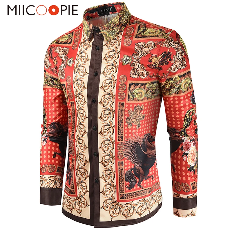 Мужская однобортная рубашка с длинным рукавом и цветочным принтом | одежда