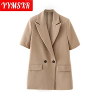womens suit female jacket retro simple style solid color short sleeved jacket spring and summer new all match casual jacket