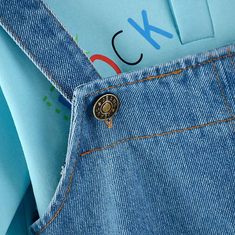 

2021 Toddler Clothes Set Baby Kids Boys Girls Rainbow Tops T-shirt Overalls Denim Pants Casual Outfits Fashion Cute Clothing Set