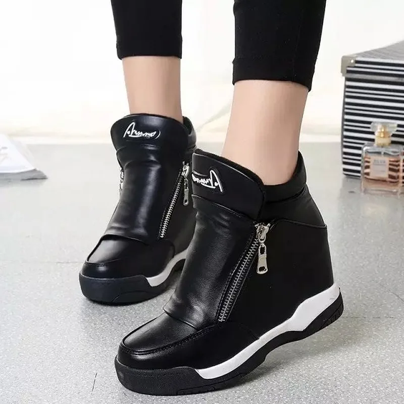 

Autumn winter new single shoes women increase casual double zipper wedge heel boots travel casual high shoes platform sneakes