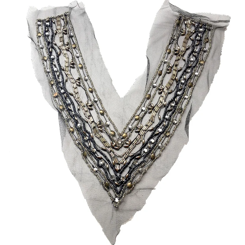 1 шт. тяжелый вышитый бисером V-образный вырез кружевной воротник Сделай Сам