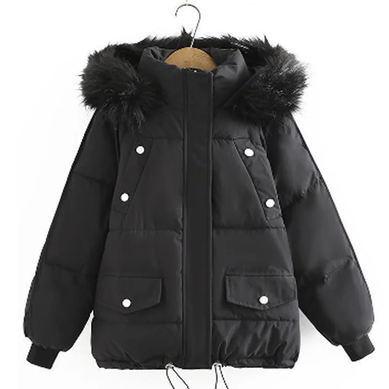 

SheBlingBling Za Woman 2021 Casual Traf Parkas Winter Faux Fur Hooded Thick Quilted Padded Jacket Drawcord Hem Zipper Loose Coat