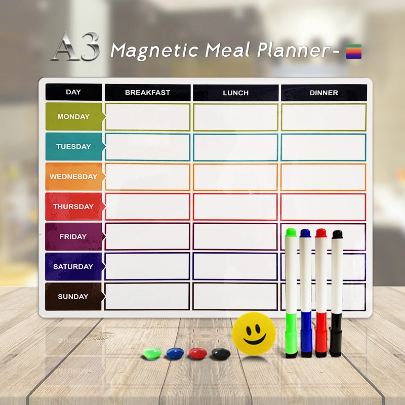 New Magnetic Meal Planner A3 Dry Wipe Daily Calendar Whiteboard Fridge Magnet 30*40cm Flexible White Message Board For Kitchen images - 6