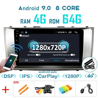 4G64GDSP 1280CARPLAY 4G 64G 1280*720P Android 9,0 Carplay gps для Toyota Camry 7 XV 40 50 радио 2007-2011 навигационный экран рекордер без DVD плеера - Цвет: 4G64GDSP 1280CARPLAY