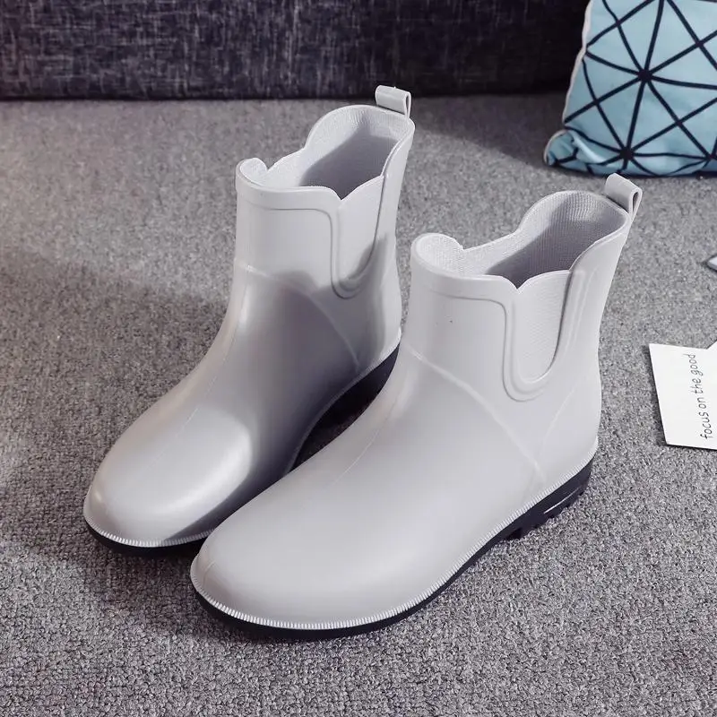 

Gray Fashion Women Raining Boots Seasons Short Tube Female Ankle Rain Boots Rome Rubber Spring and Autumn Women Boots