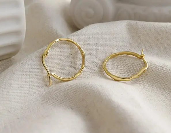 gold SHANICE корейские серьги-кольца из серебра S925 пробы, простые нишевые серьги с неровным кольцом, темпераментные ювелирные изделия, антиаллергенные - Окраска металла: gold