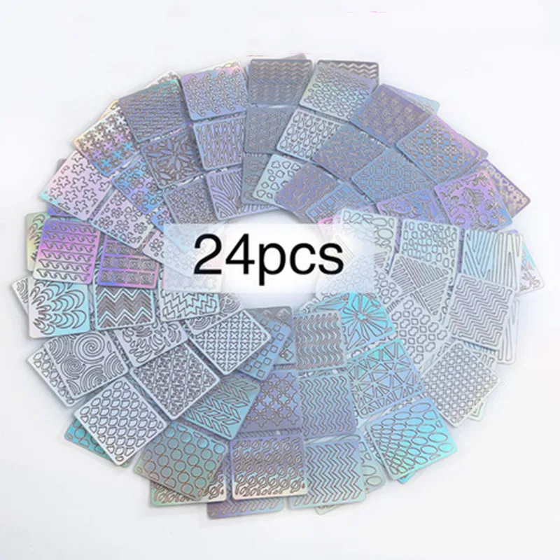 24 pcs 6/12/24 sheets Hollow Nail Art Tips Laser Guides Transfer Stickers Accessories French Tips Manicure Decal Decoration Stamping Template Nail Tools - Цвет: 24 pcs