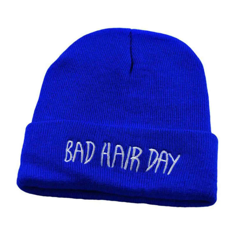 Женская вязаная шапка с вышивкой BAD HAIR DAY уличная в стиле хип хоп Мужская Шапка