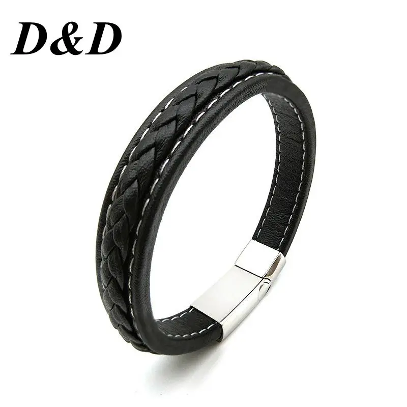 D &amp черный браслет из натуральной кожи на выбор магнитный с пряжкой для мужчин и
