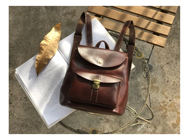 

shoulder bag top layer leather British retro backpack personality