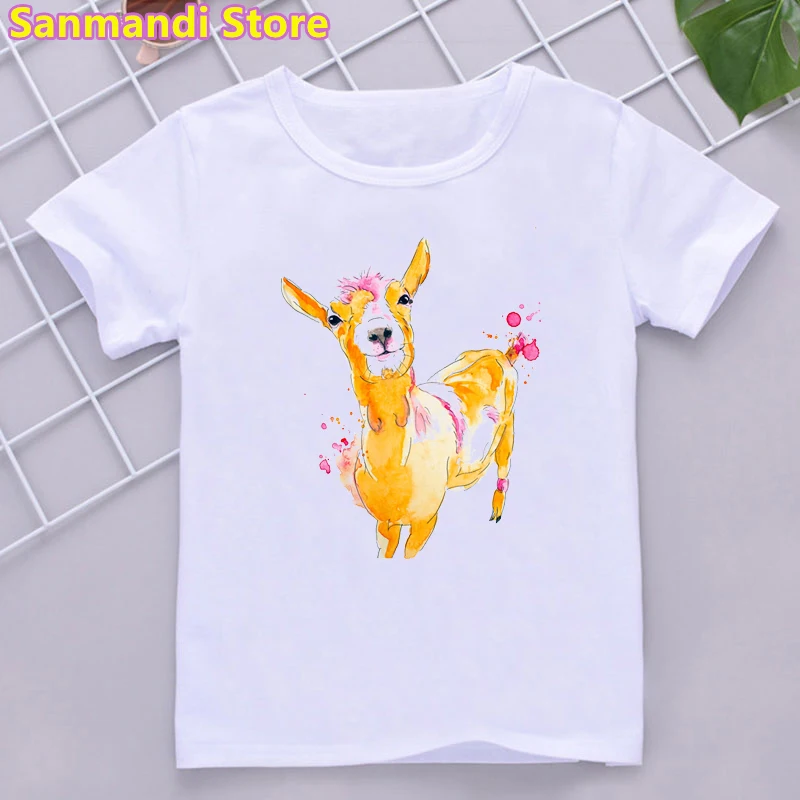 

Watercolor Sheep Animal Print Tshirts Tops For Girls/Boys Kawaii Kids Clothes Summer Short Sleeve T Shirt Children Clothing