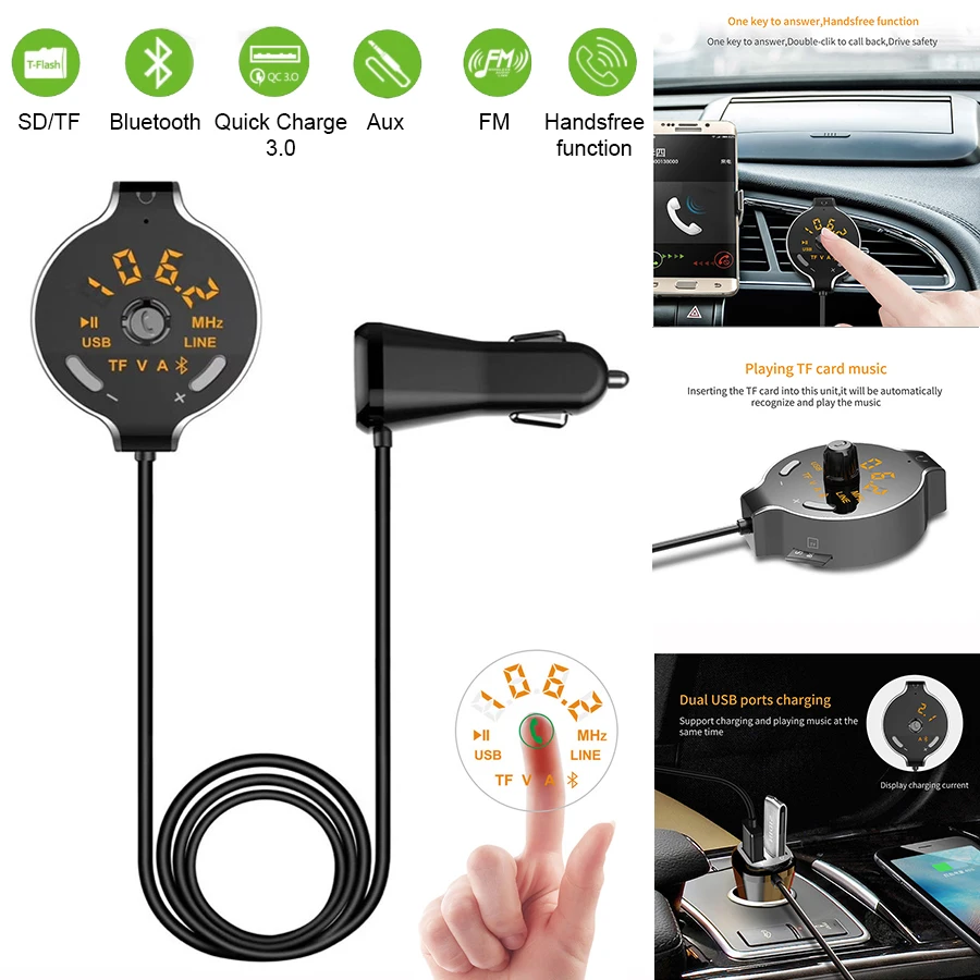 SRUIK автомобильный fm передатчик Hands free вызов MP3 плеер с AUX комплект модулятор Bluetooth
