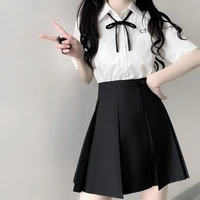 school jk uniform dress women japanese girls school black gray cyan box pleated skirt basic high waist slimming student clothes
