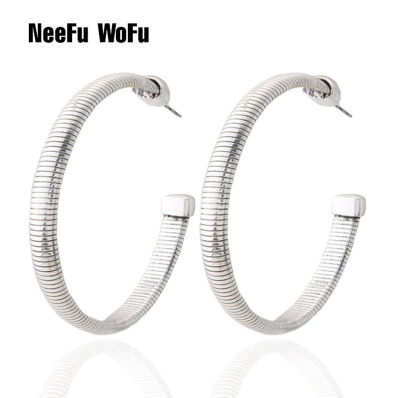 65mm silver NeeFu WoFu Висячие листья Геометрическая Серьга флэш металлические, с принтом для женщин ушное кольцо большие длинные Brinco печать Oorbellen серьги - Окраска металла: 65mm silver