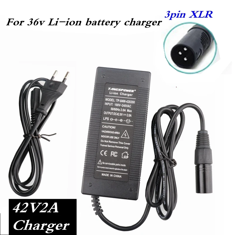 

42V 2A E-bike Lithium Battery Charger for 36V 10S electric bike lithium battery XLR Plug Input 100-240V free shipping