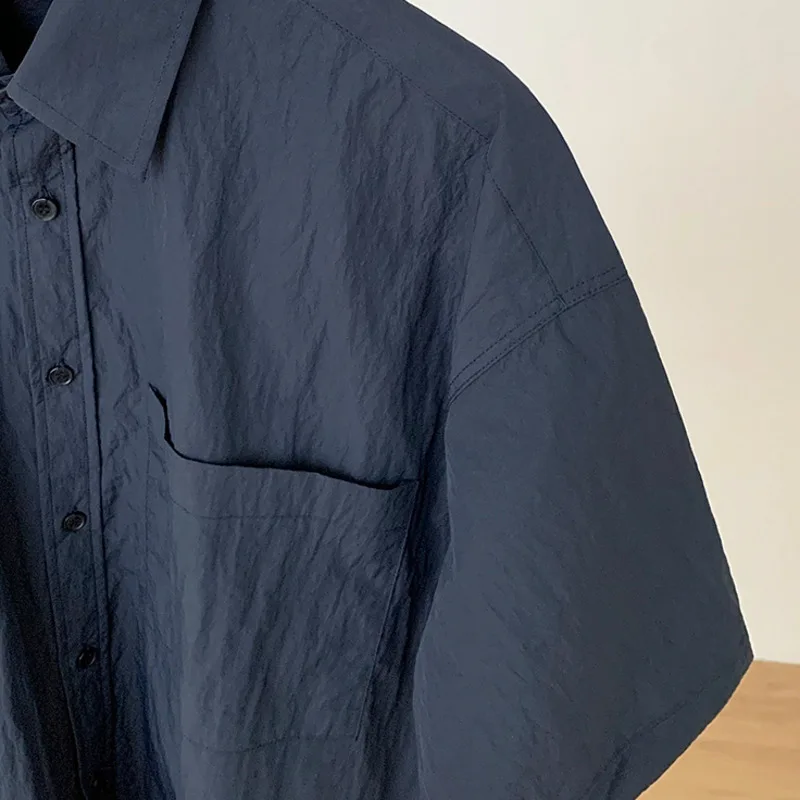 

IEFB Men's Short Sleeve Shirt Loose Pleated Fabric Half Sleeve Tops 2021 New Summer Clothing Korean Fashion Single Pocket Shirts