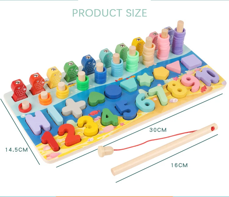 

Preschool Montessori Wooden Children Toy Baby Educational Busy Board Math Fishing Digital Building Blocks Geometric Figures Toy