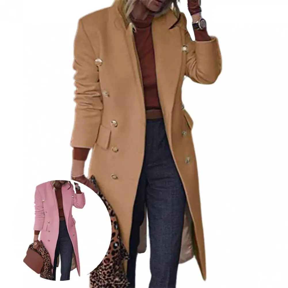 

Women Greatcoat Turn-Down Collar Woolen Double-breasted Double-breasted Warm Wool Coat Women Overcoat Streetwear