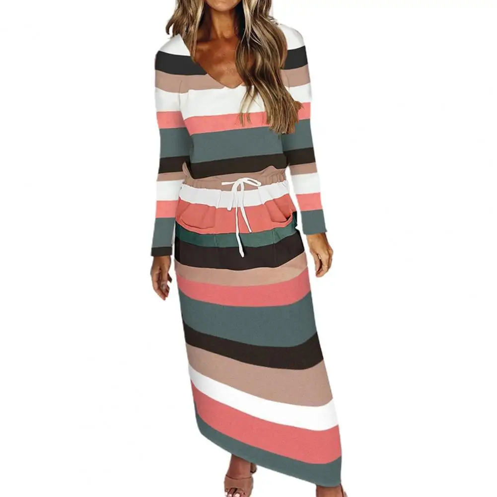 

Women Dress Stripe Style Printing Colorful Women Fashion Striped Drawstring Dress for Female Party Sundress Vestidos 2021