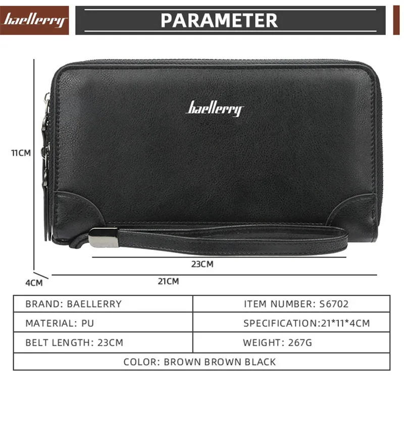 Baellerry, люксовый бренд, мужские кошельки, длинный клатч, кошелек, большая вместительность, кошелёк на молнии, мужской кошелек из искусственной кожи, мужской деловой кошелек