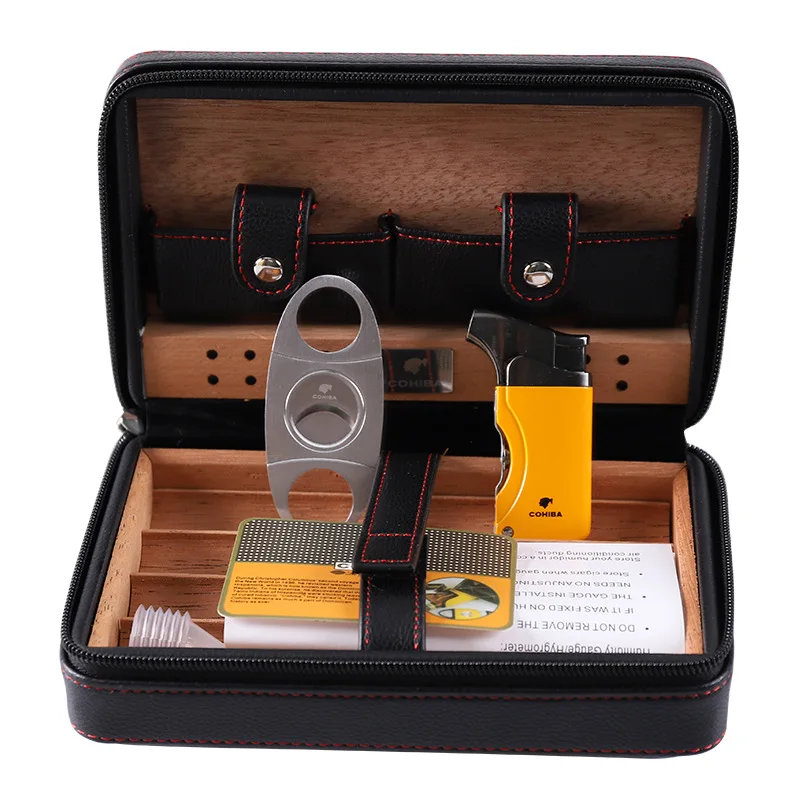 COHIBA кедрового дерева хьюмидор путешествия Портативный кожаный сигарный Чехол