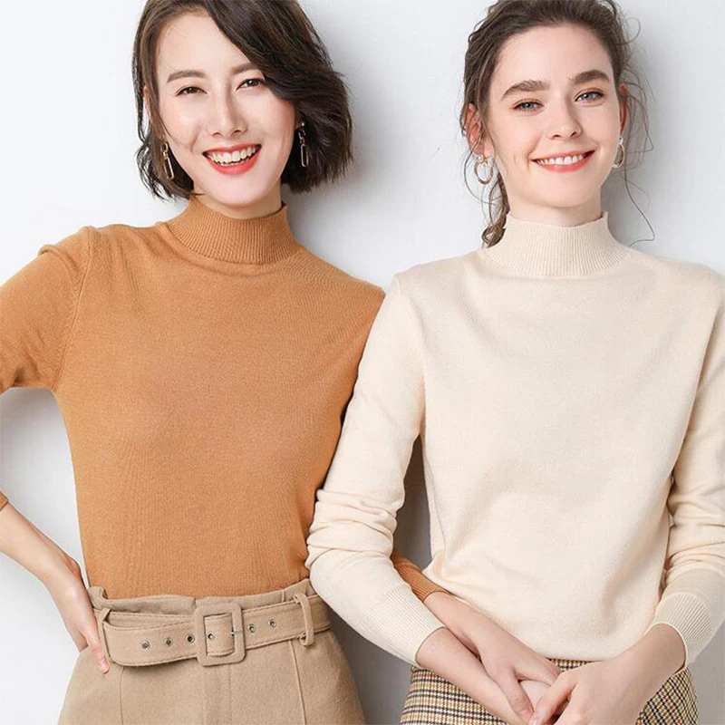 

ZQLZ Women's Autumn Winter New 2021 Sweate Slim Knitting Casual Fashion Long-sleeved Versatile Thin Elastic Solid Basic Sweater