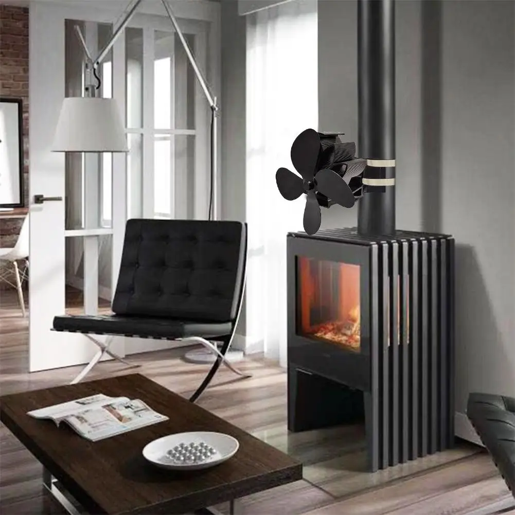 Вентилятор для камина черный с 4 лопастями экологически чистый и тихий домашний