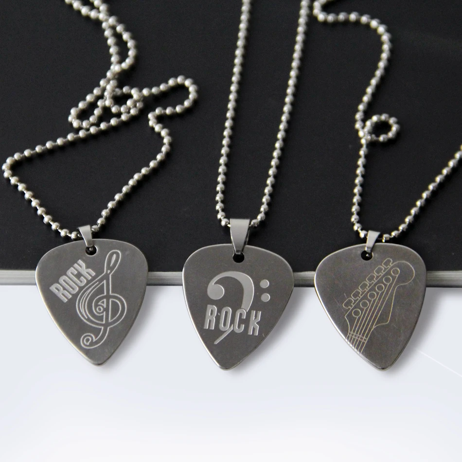 

Metal Rock Roll Style Metal Guitar Pick Necklace Stainless Steel Picks Free Shipping 0.09cm