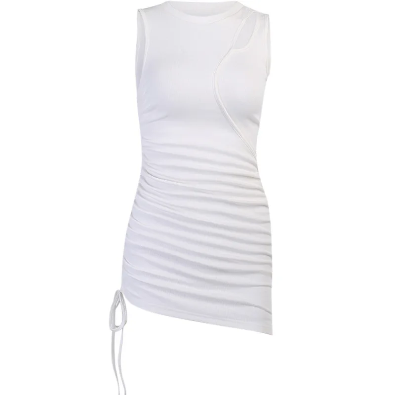

Women's Dress Personality Lace Tight Mini Skirt Female Sleeveless Pleated Split Hollow Skirt Sexy Nightclub Style Bag Hip Ladies