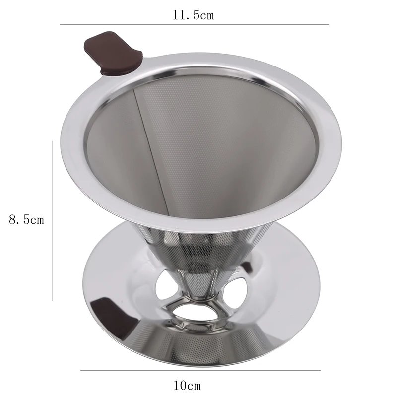 

115mm/125mm Coffee Filter Stainless Steel Cone Coffee Filter Baskets Mesh Strainer Pour Over Coffee Dripper With Stand Holder