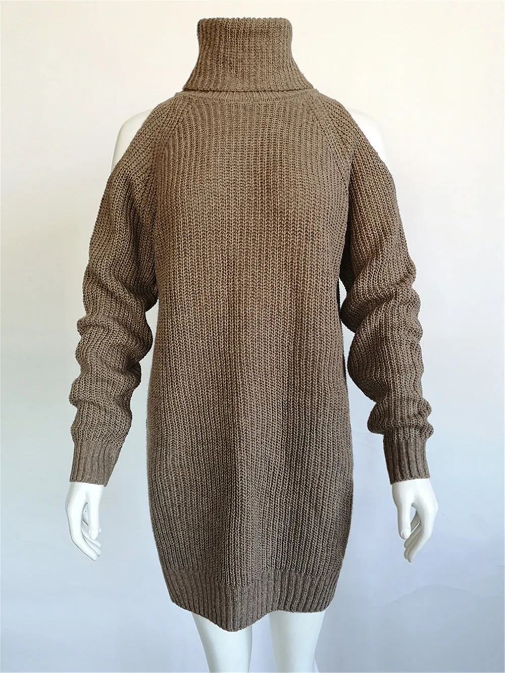 

Sweater Dress Solid Hollow Out Shoulder Sweet Style Mini Dress Autumn Winter Casual Loose Ladies Clothes