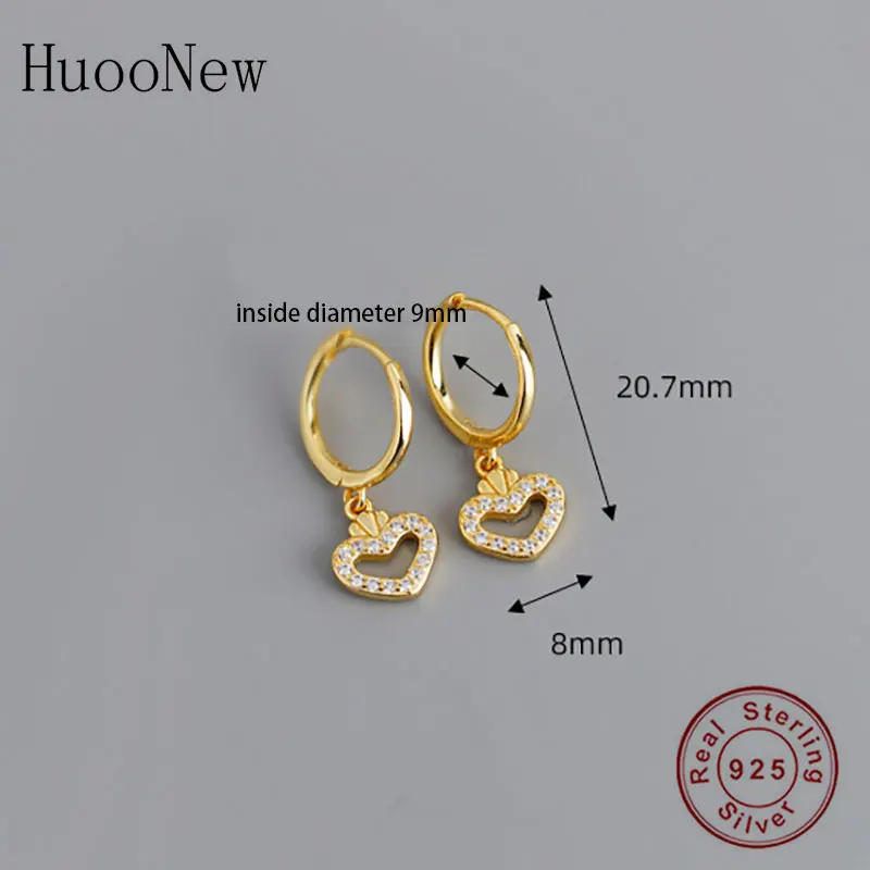 

925 Silver Simple Gold Color Heart Princess Cubic Zircon Crown Hoop Earring For Women Pendientes Geometric Brinco Oorbellen 2020