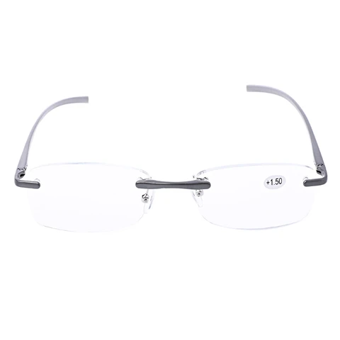Алюминиевые металлические очки для чтения без оправы, пресбиопические очки, полимерная линза за + 1,0 ~ + 3,5