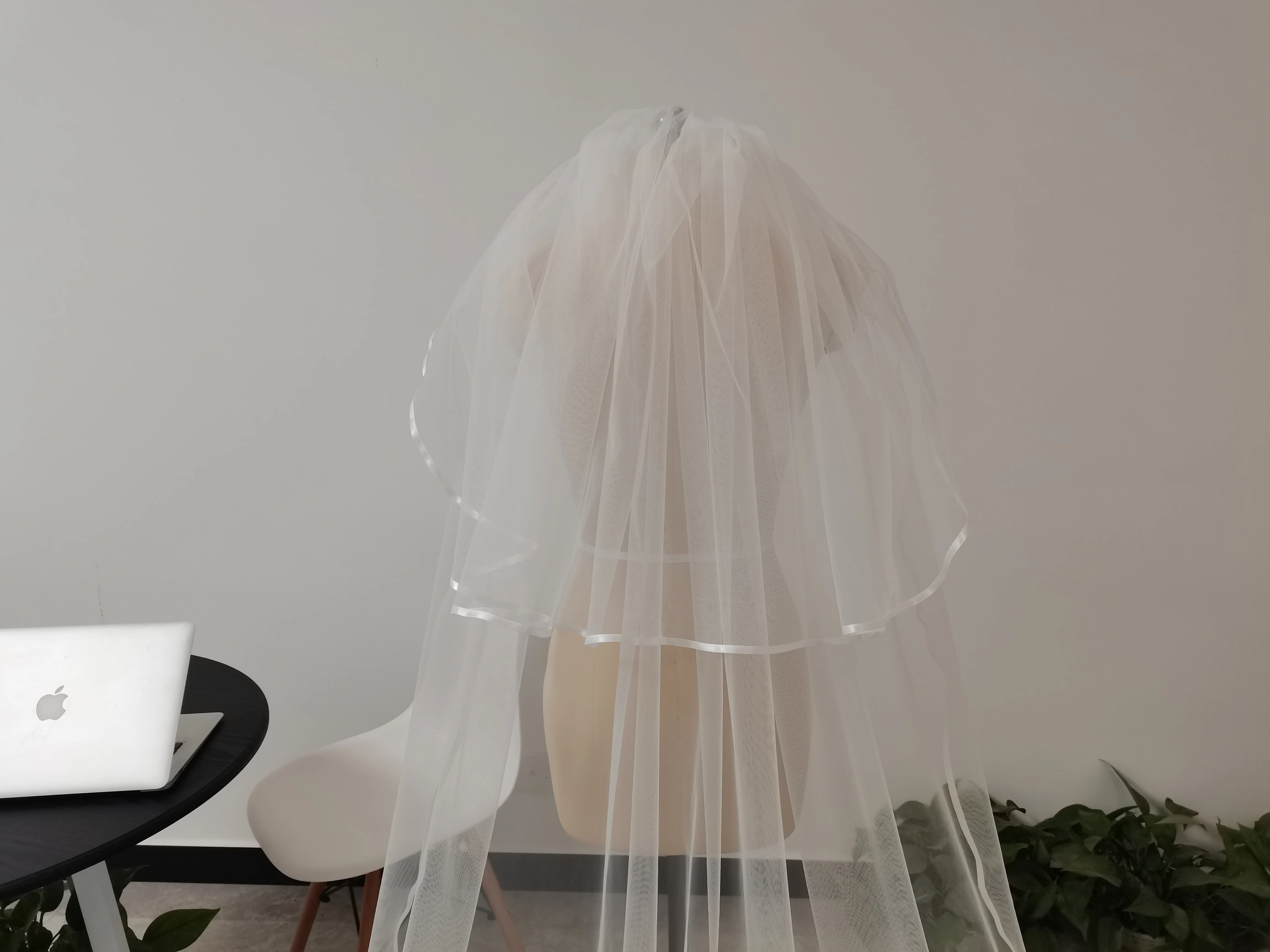 

Two layer white/ivory tulle wedding veil cathedral length veil ribbon edge bridal veil with comb