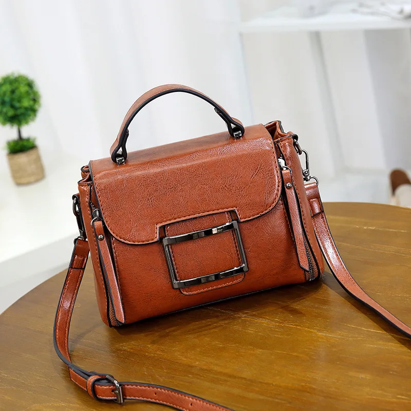 

Women's 2021 New Fashion Wax Skin Small Square Bag Super Fire Bag Summer Messenger Bag Retro Elegant Handbag