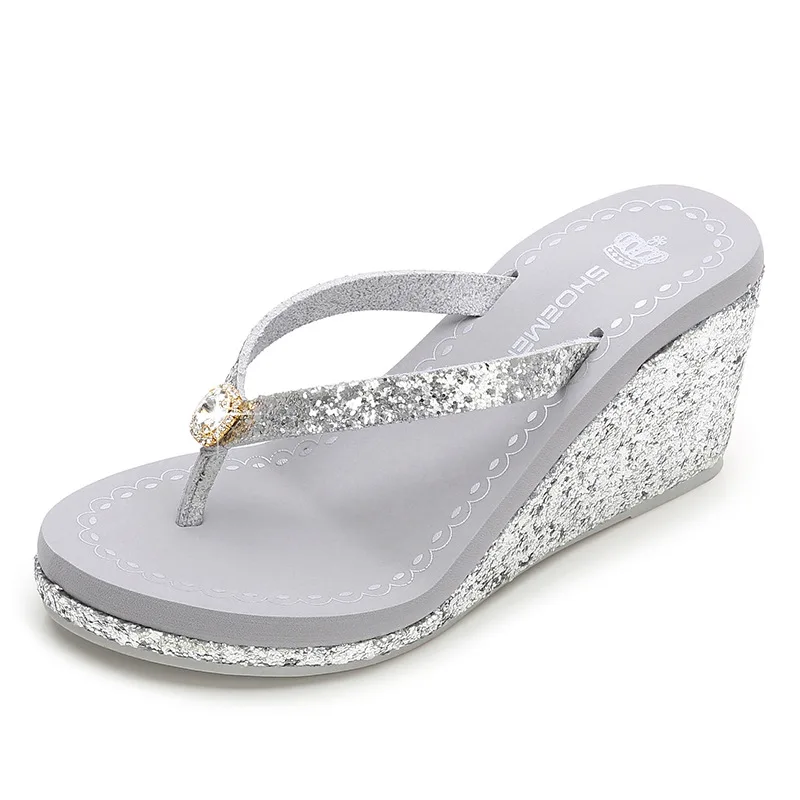 

Stylish Women's Heel Flip Flops BlingBlingWhite High Heels White Sandals Women Mules Slippers Ladies Summer Shoes Calzado Mujer