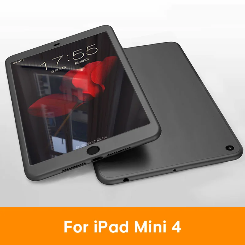For iPad mini 4 BK Силиконовые 360 Полное покрытие чехол для iPad 10,2 9,7 чехол для iPad mini, 4, 5, Чехол для iPad Pro 10,5 воздуха на возраст 1, 2, 3, со стеклом - Цвет: For iPad mini 4 BK